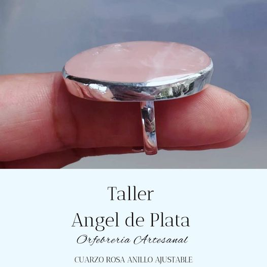 Anillo ajustable, piedra semipreciosa, cuarzo rosa.